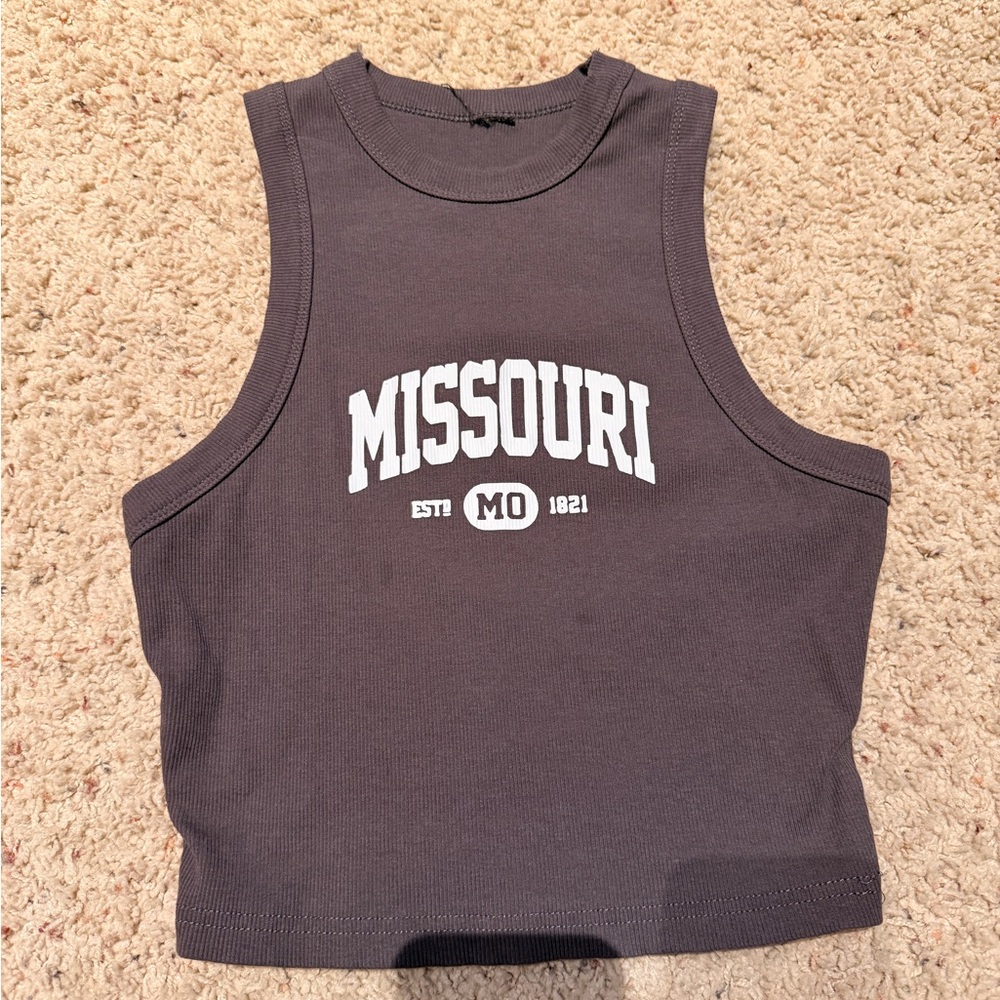 Missouri Graphic Cropped Tank Top - Charcoal